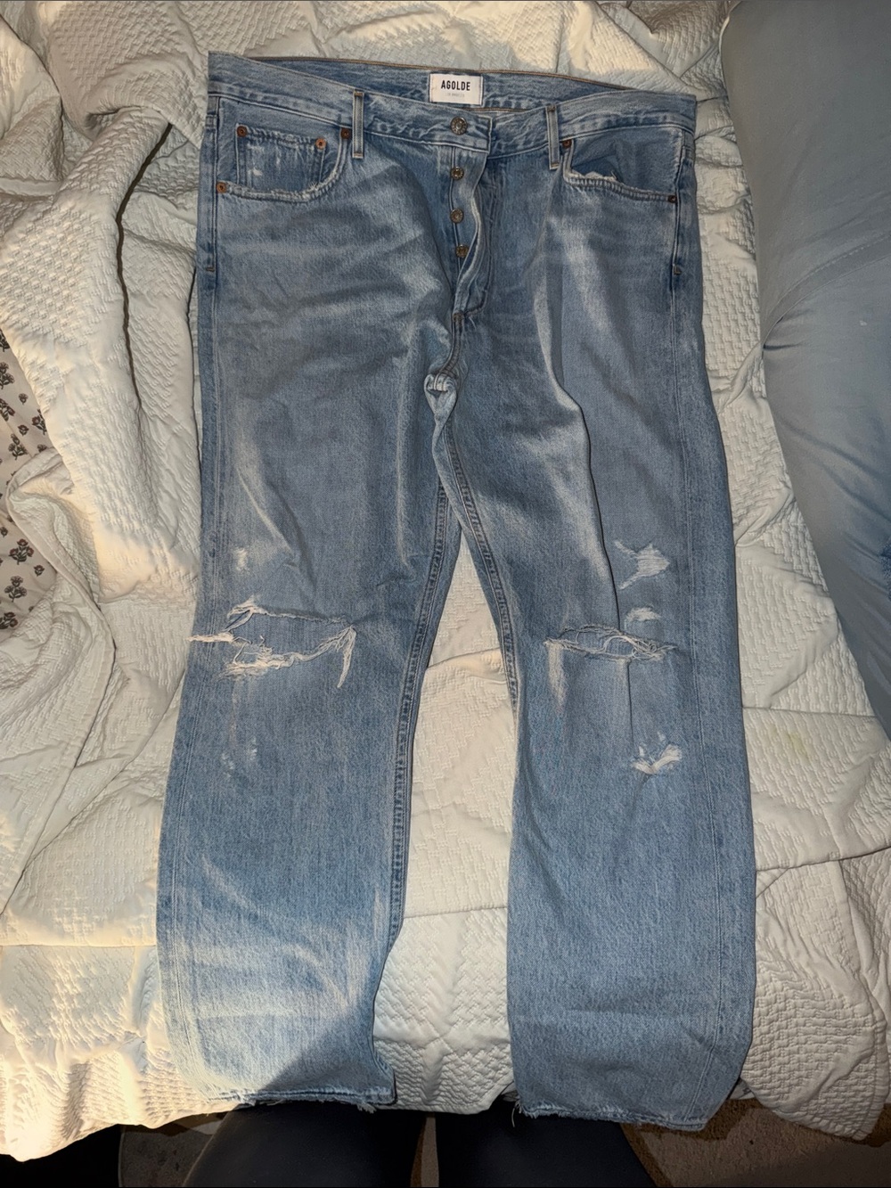Agolde Light Wash Distressed Men's Relaxed Jeans